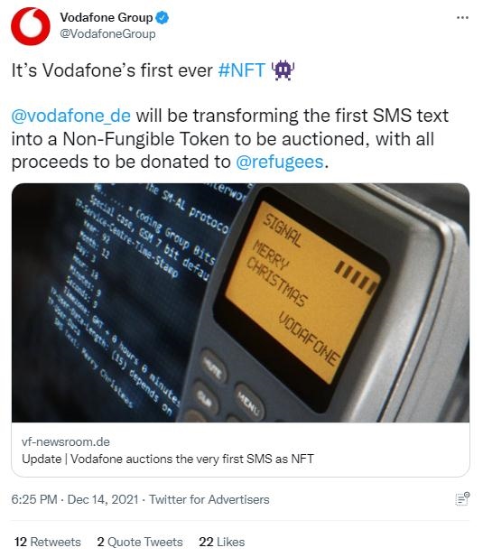 英國沃達(dá)豐公司也表示，計(jì)劃將拍賣所得全部捐贈(zèng)給聯(lián)合國難民署，以支持那些被迫逃離家園的人。(圖片來源：英國沃達(dá)豐公司社交媒體截圖)