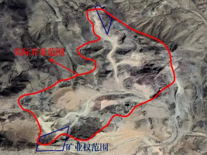 2021年5月的衛(wèi)星遙感影像顯示，白土崗子石料廠礦業(yè)權(quán)面積僅16.65畝，越界開采達(dá)207畝，超出12.4倍