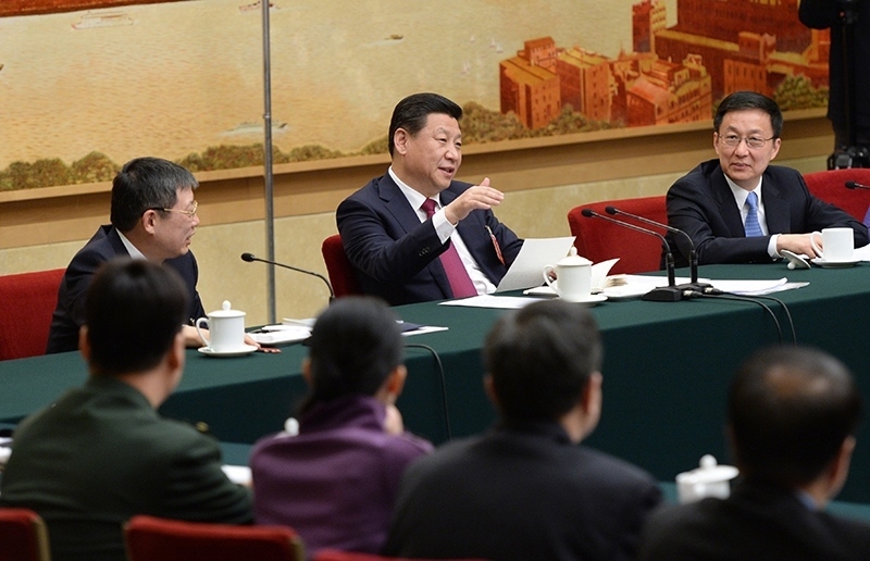 2014年3月習近平總書記參加十二屆全國人大二次會議上海代表團的審議。