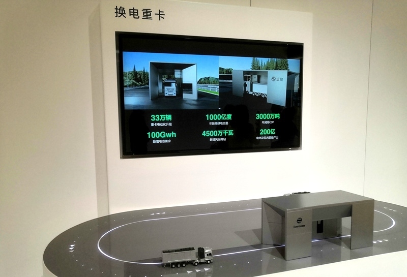 零碳產業(yè)園中換電重卡項目的演示模型。人民網記者 孫博洋攝