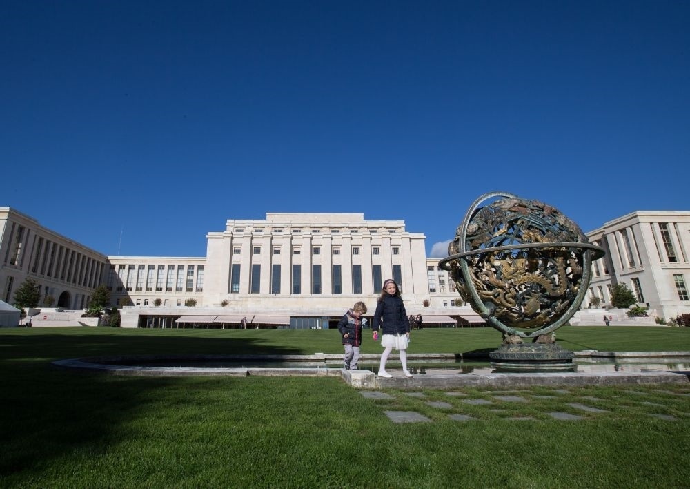 這是在瑞士日內(nèi)瓦拍攝的聯(lián)合國萬國宮外景（2017年10月7日攝）。新華社記者 徐金泉 攝