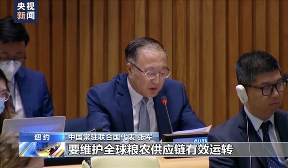 △2022年7月，第76屆聯(lián)合國(guó)大會(huì)舉行高級(jí)別特別會(huì)議。“全球發(fā)展倡議之友小組”就糧食安全問題闡述小組成員共同立場(chǎng)。