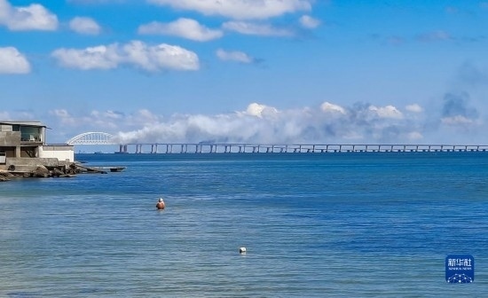 這是8月12日拍攝的克里米亞大橋。新華社/塔斯社