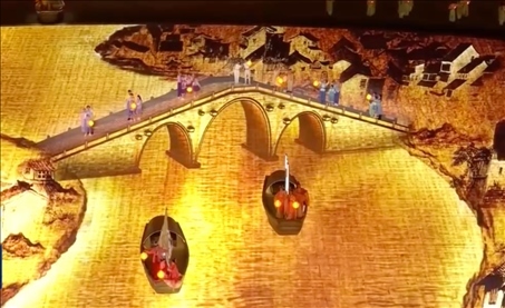 △9月23日，杭州第19屆亞洲運動會開幕式現(xiàn)場的拱宸橋形象。