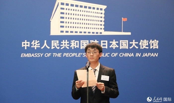 獲獎學(xué)生代表、大阪大學(xué)博士生劉亞飛發(fā)表感言。人民網(wǎng) 許可攝