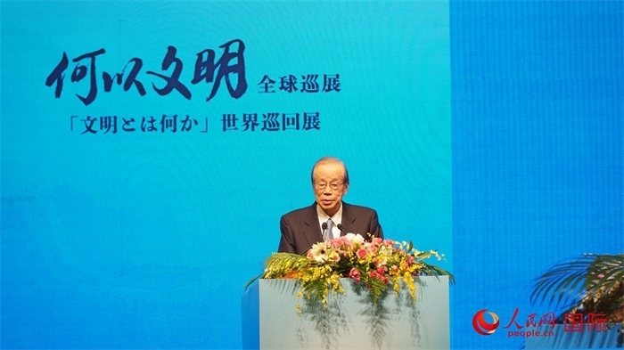 日本前首相福田康夫致辭。人民網 蔣曉辰攝