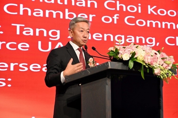 中國駐阿聯(lián)酋大使張益明致辭。阿聯(lián)酋中華工商總會(huì)供圖