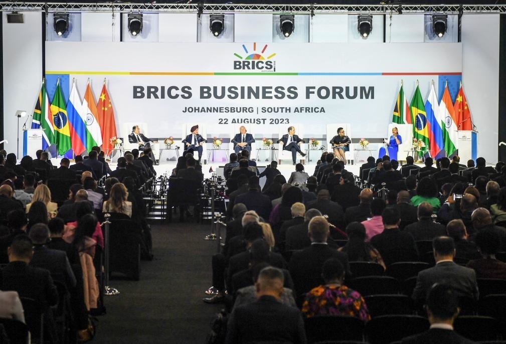 這是8月22日在南非約翰內(nèi)斯堡拍攝的金磚國家工商論壇現(xiàn)場(chǎng)。新華社記者李亞輝攝