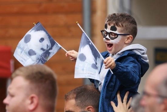  2023年7月26日，在法國圣艾尼昂市博瓦勒野生動物園外，一名兒童等待送別熊貓“圓夢”。新華社記者 高靜 攝
