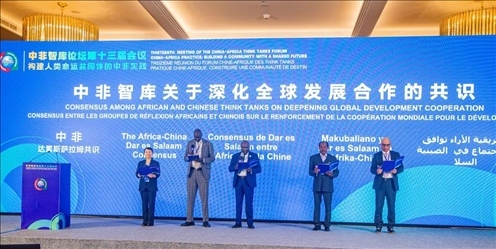 《中非智庫關(guān)于深化全球發(fā)展合作的共識》（又稱“中非達(dá)累斯薩拉姆共識”）發(fā)布。浙江師范大學(xué)非洲研究院供圖