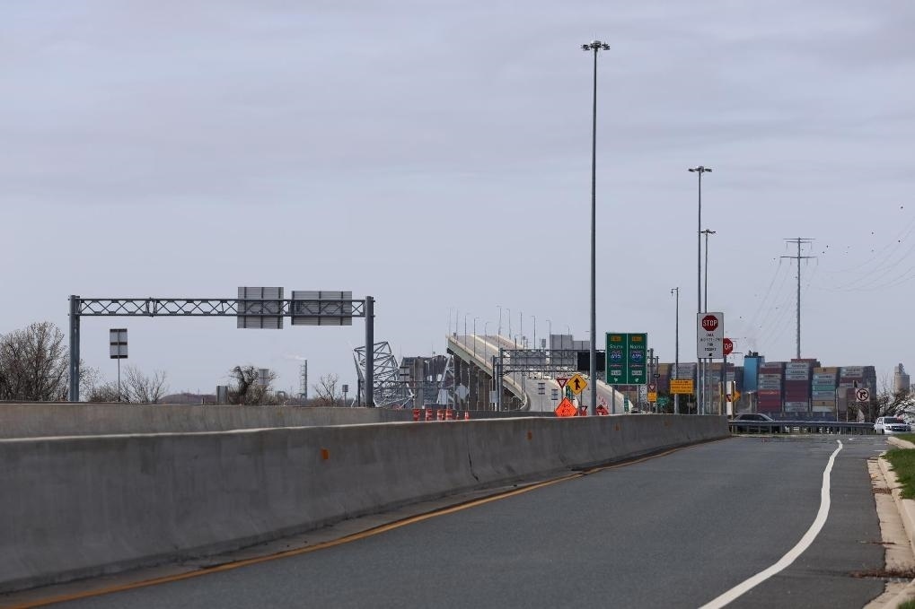 這是3月26日在美國馬里蘭州巴爾的摩拍攝的坍塌的大橋。新華社記者胡友松攝