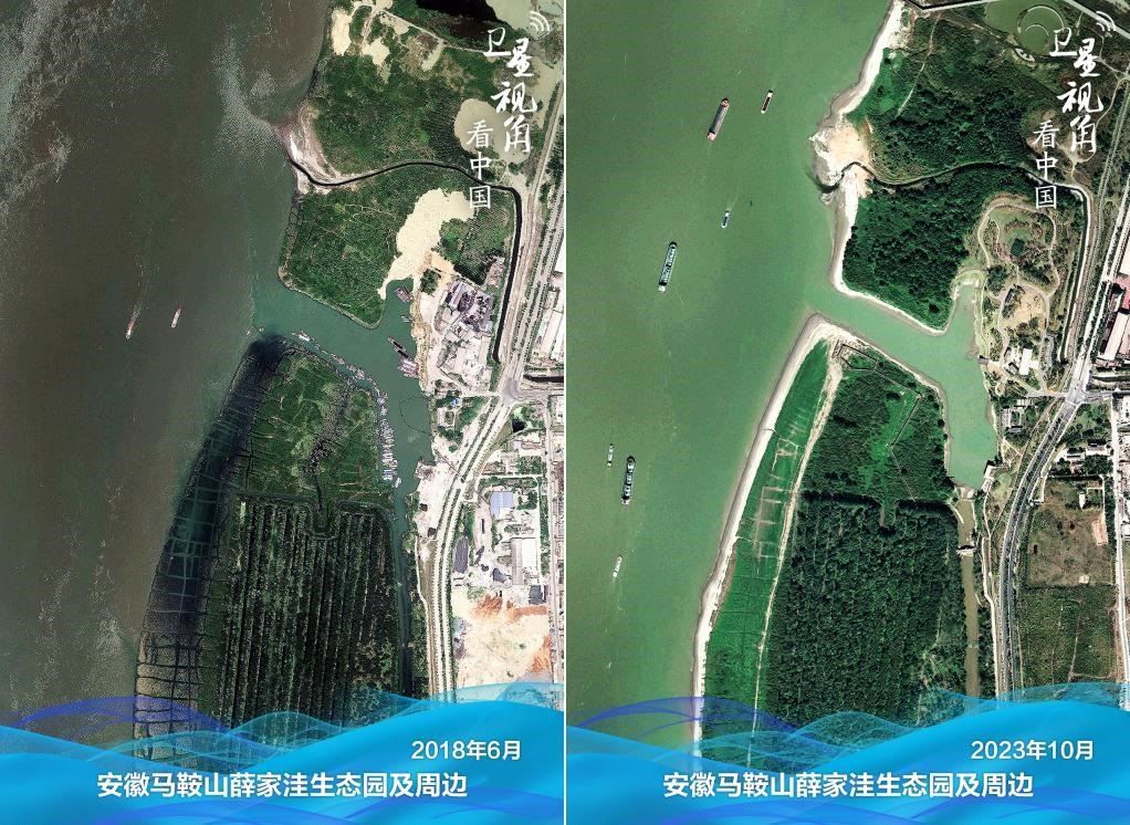 經(jīng)過整治后的安徽馬鞍山薛家洼生態(tài)園生機(jī)盎然。