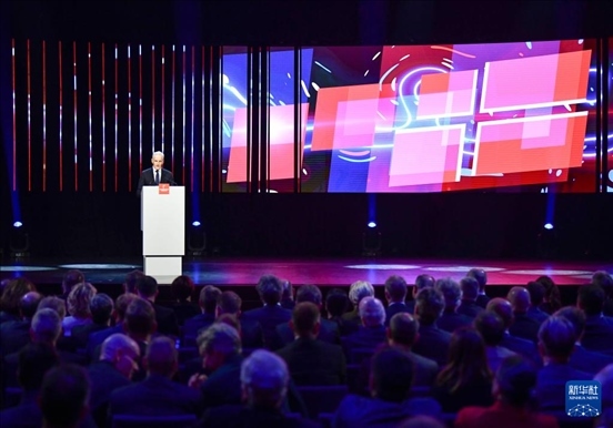 4月21日，挪威首相斯特勒在德國漢諾威工業(yè)博覽會開幕式上致辭。挪威是今年展會主賓國。新華社記者 任鵬飛 攝