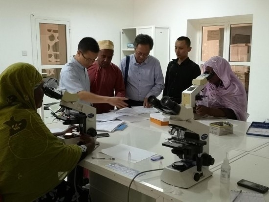 廣州中醫(yī)藥大學(xué)青蒿抗瘧援外醫(yī)療隊(duì)考察科摩羅國(guó)家瘧疾防治中心實(shí)驗(yàn)室。