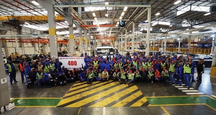 一汽南非庫哈工廠單月產(chǎn)量破400輛。圖片來源：一汽解放