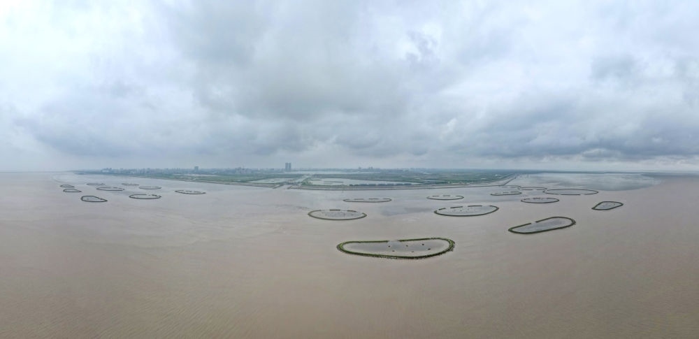 2024年5月31日，上海臨港新片區(qū)南匯嘴水域?yàn)┩可系哪迪牻福o(wú)人機(jī)照片）。新華社記者 方喆 攝