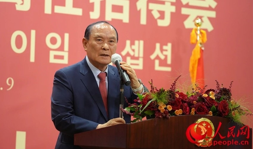 金漢圭在招待會(huì)上致辭。人民網(wǎng) 李帆攝