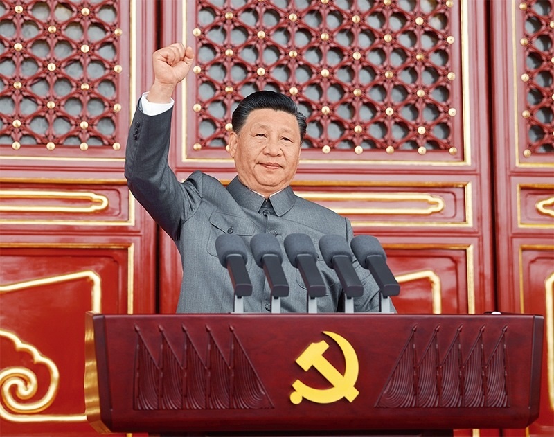 2021年7月1日，慶祝中國(guó)共產(chǎn)黨成立100周年大會(huì)在北京天安門廣場(chǎng)隆重舉行。中共中央總書記、國(guó)家主席、中央軍委主席習(xí)近平發(fā)表重要講話。 新華社記者 鞠鵬/攝