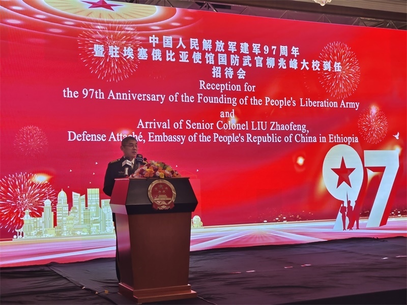 中國駐埃塞俄比亞使館國防武官柳兆峰致辭。攝影江絳