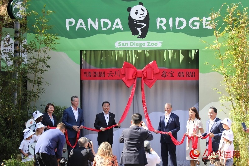 1、中國(guó)駐美國(guó)大使謝鋒、加州州長(zhǎng)紐森、圣迭戈市市長(zhǎng)格洛利亞等人共同為“熊貓嶺”開館剪彩。 人民網(wǎng)記者 李志偉攝