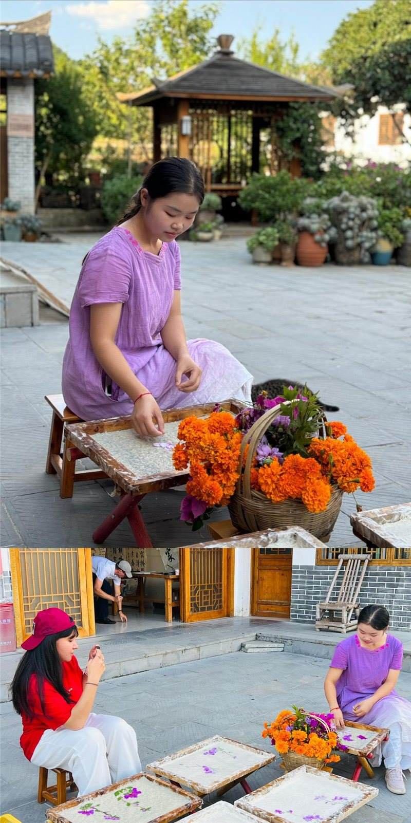 沒有女生不愛花。以古法造紙技藝為基礎，再輔以花草枝葉勾勒各式圖案，創(chuàng)作出花茂村獨具特色的紙漿壓花畫，少女手中的花是她眼中的風景，而她與正在制作的紙漿壓花畫也是別人眼中的風景。（哈薩克斯坦BAQ通訊社高級記者古爾詹·拉曼庫洛娃、張亞欣攝）