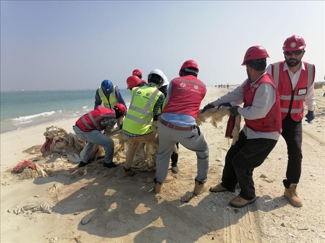 中國電建員工在撿拾海灘垃圾。中國電建供圖