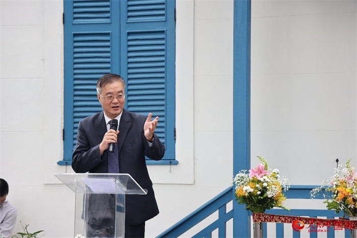 中國駐巴西大使祝青橋在開園儀式上發(fā)表致辭。人民網記者 張志文攝