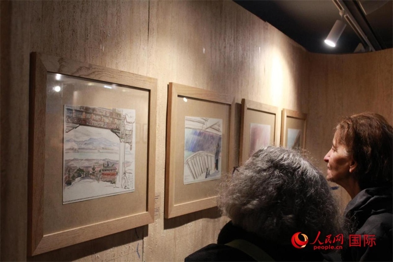 法國(guó)觀眾在欣賞展品。人民網(wǎng)記者 尚凱元攝