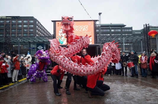 舞龍、舞獅表演。中國駐芬蘭大使館供圖