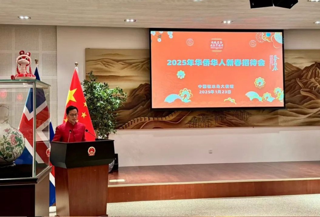 中國駐冰島大使何儒龍致辭。中國駐冰島大使館供圖