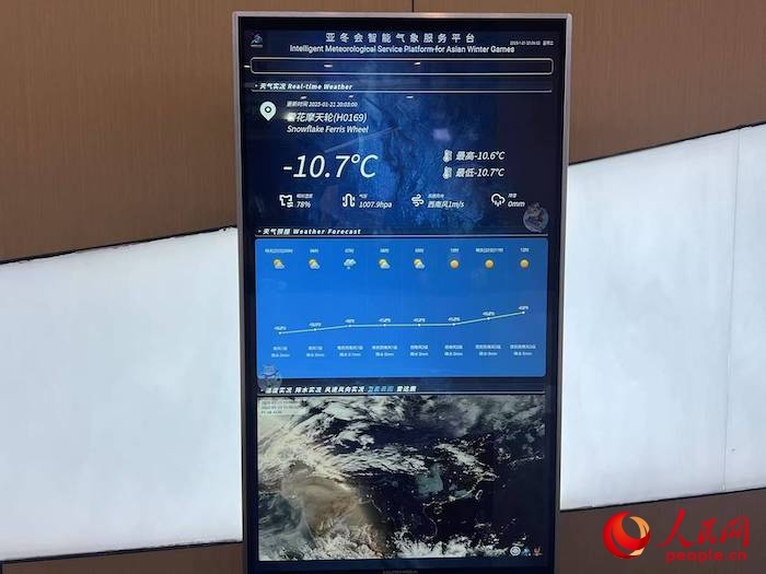 摩天輪等候大廳實(shí)時(shí)顯示的氣象信息。人民網(wǎng) 高清揚(yáng)攝